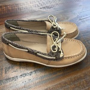 Girls Size 1.5 Sperry Firefish Boat Shoes in Linen/Cheetah